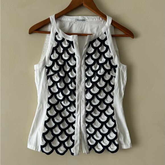 Naracanicie embroidered white/navy sleeveless top size 1 made in Italy 230 - Picture 1 of 6